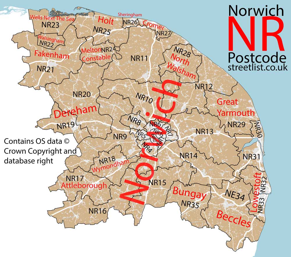 Detailed map of NR Norwich Postcode Area