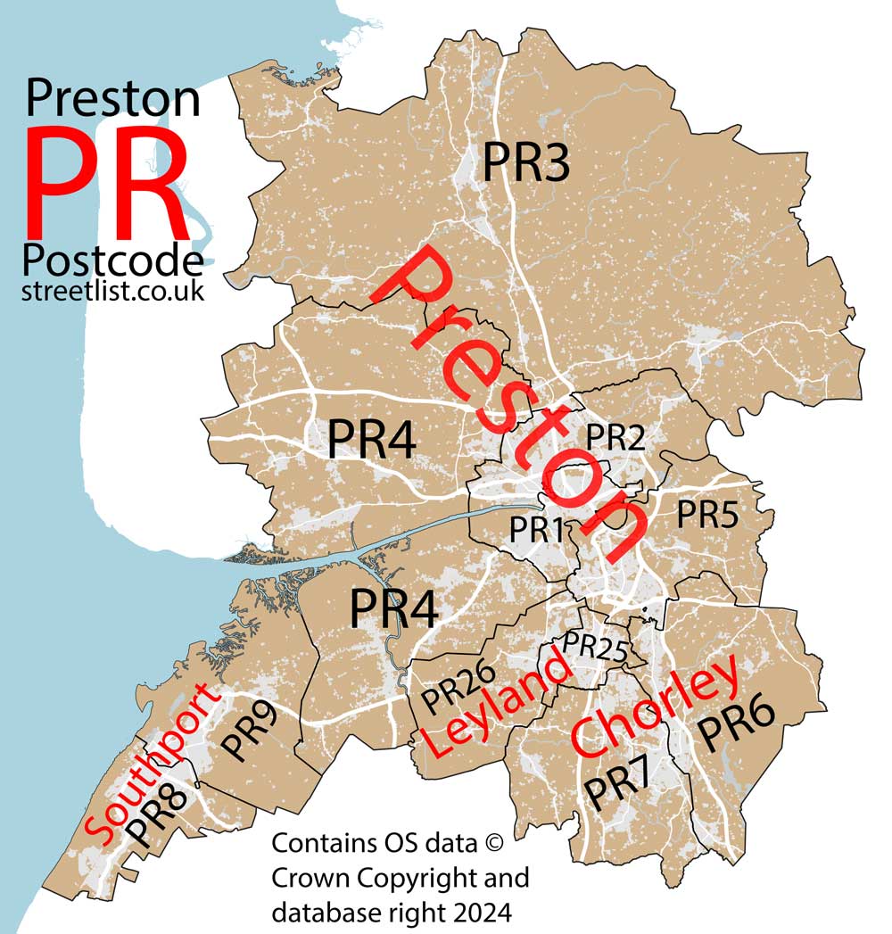 Detailed map of PR Preston Postcode Area