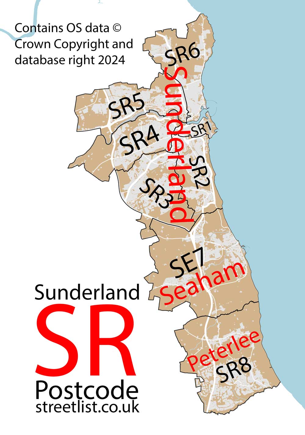 Detailed map of SR Sunderland Postcode Area