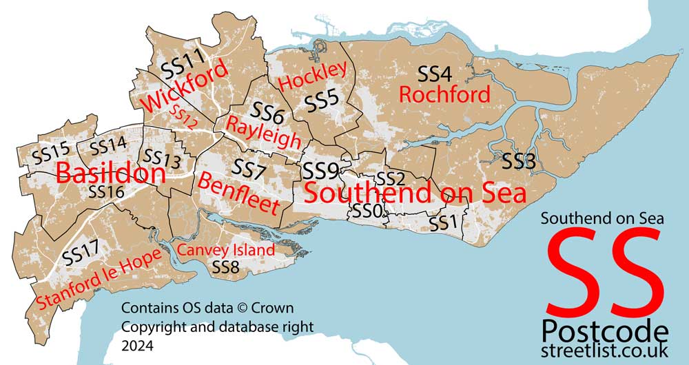 Detailed map of SS Southend on Sea Postcode Area