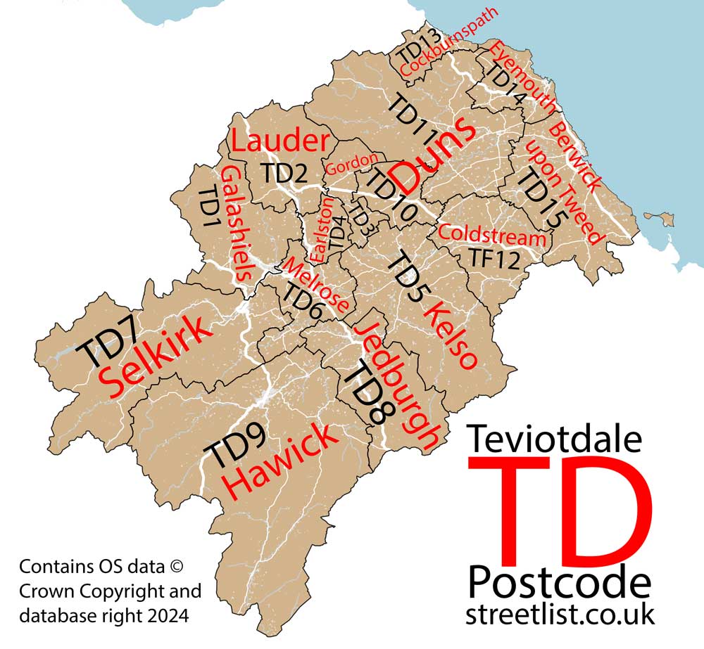 Detailed map of TD Teviotdale Postcode Area