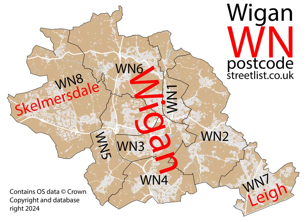 Detailed map of WN Wigan Postcode Area