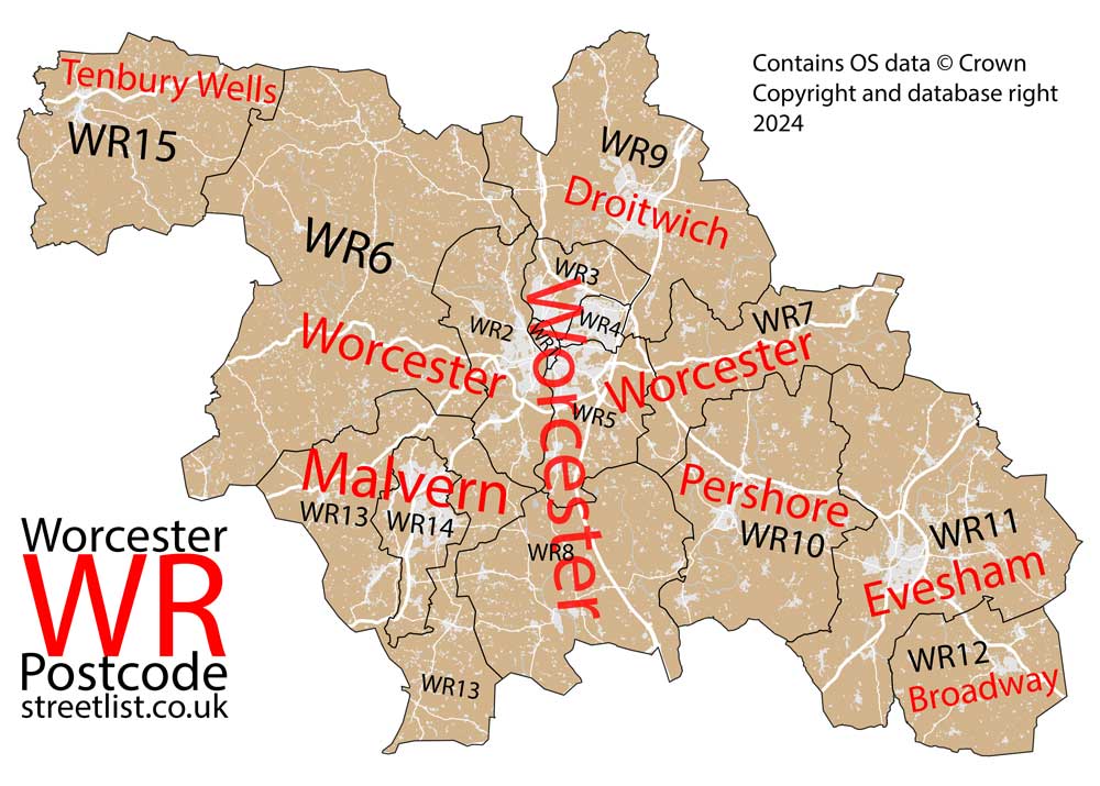 Detailed map of WR Worcester Postcode Area