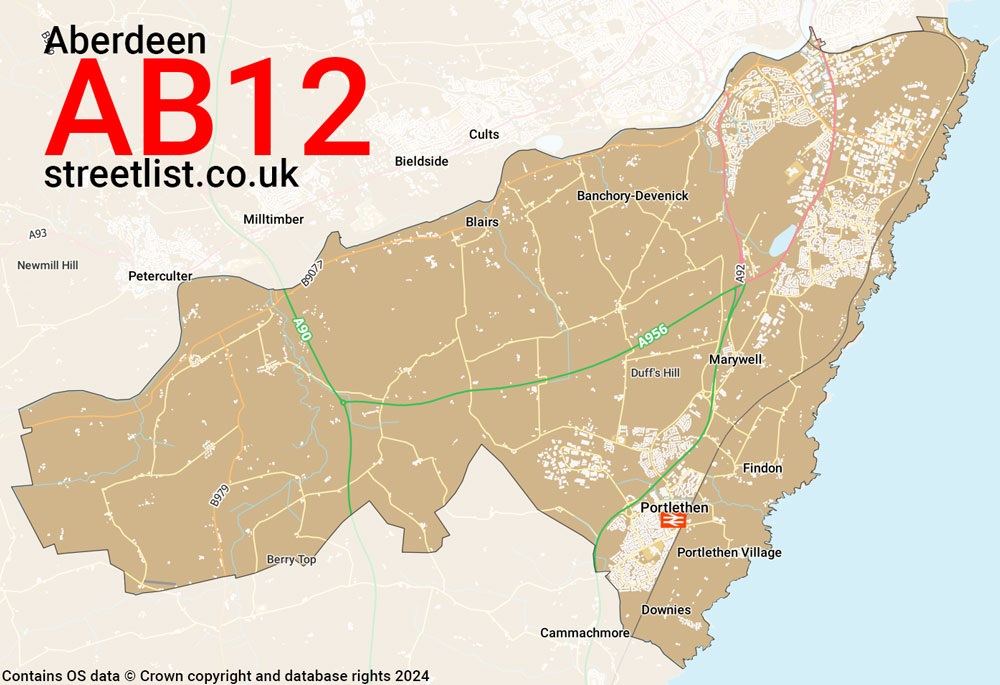 Map of the AB12 postcode