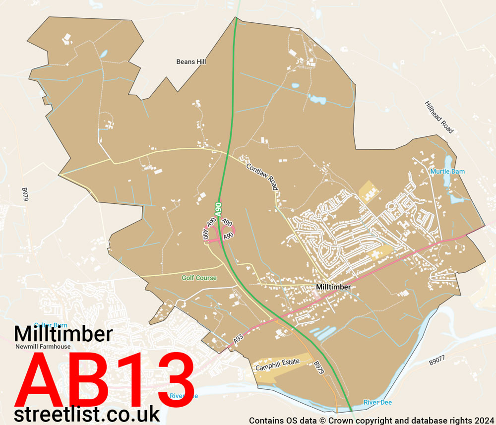 Map of the AB13 postcode