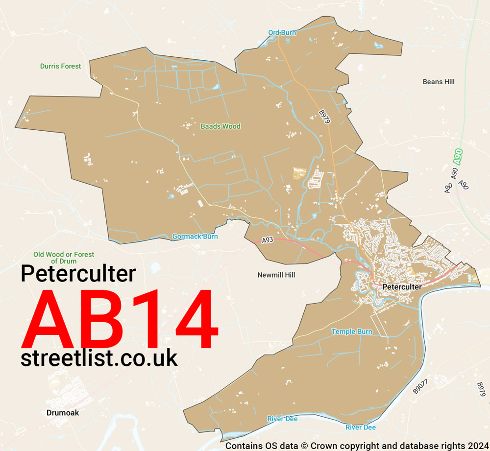 Map of the AB14 postcode