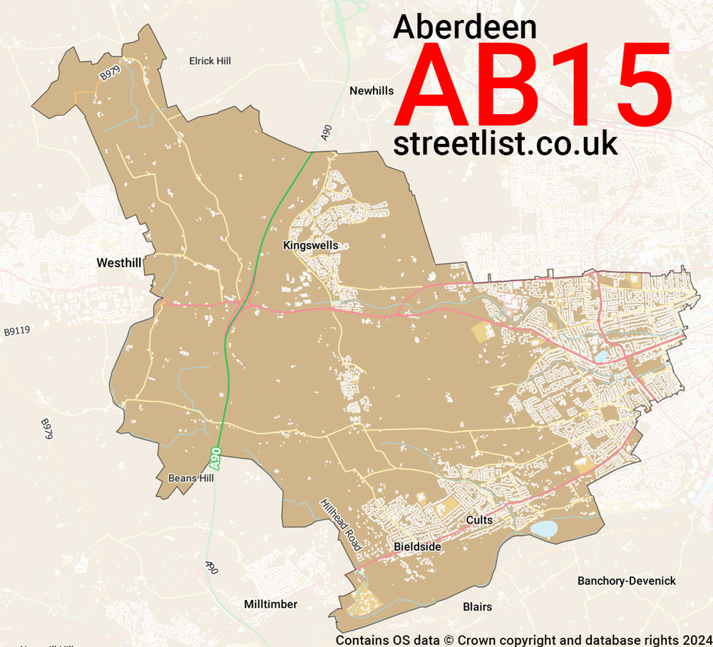 Map of the AB15 postcode