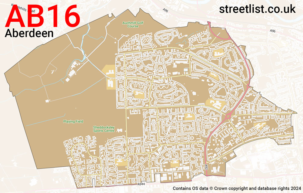 Map of the AB16 postcode