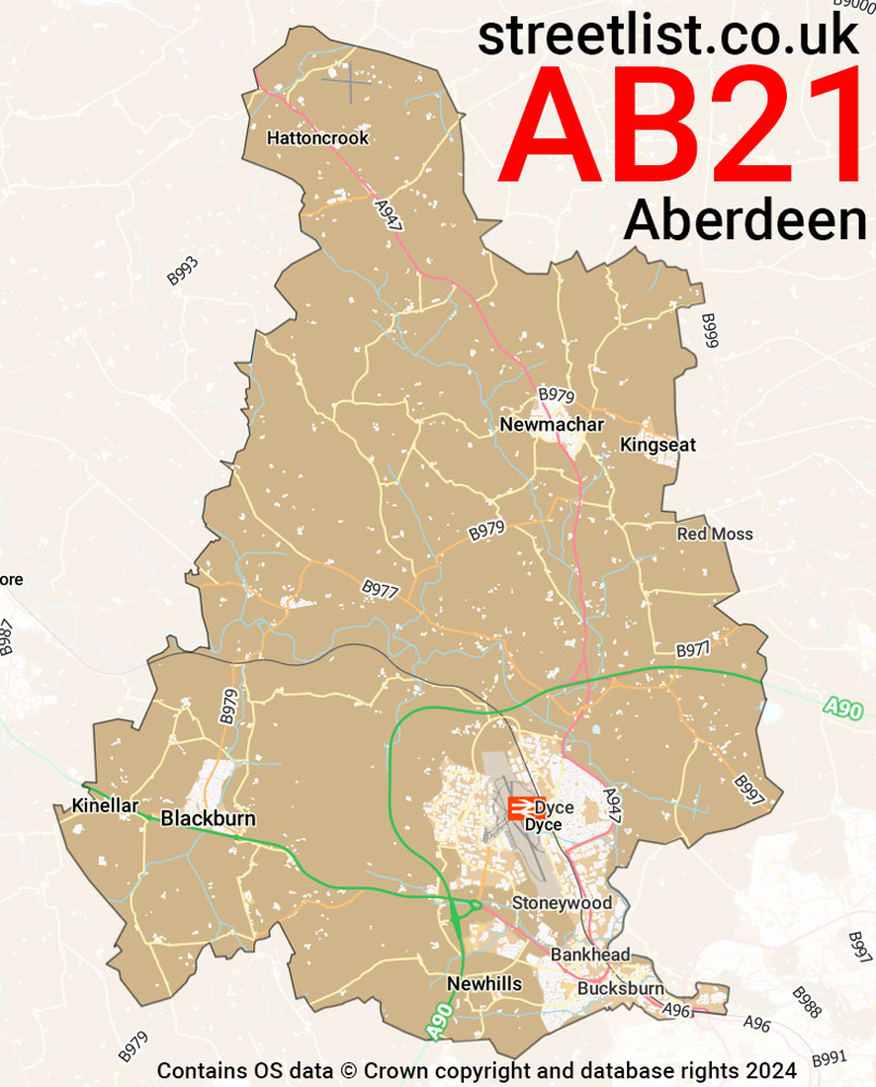 Map of the AB21 postcode