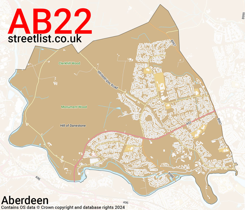 Map of the AB22 postcode