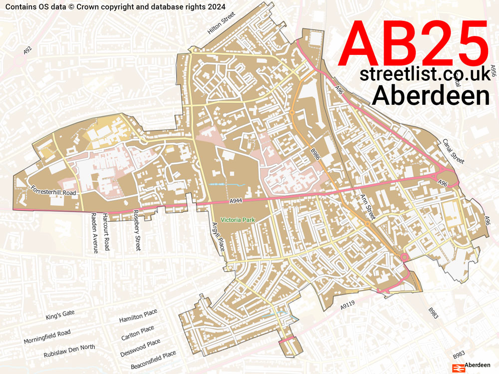 Map of the AB25 postcode