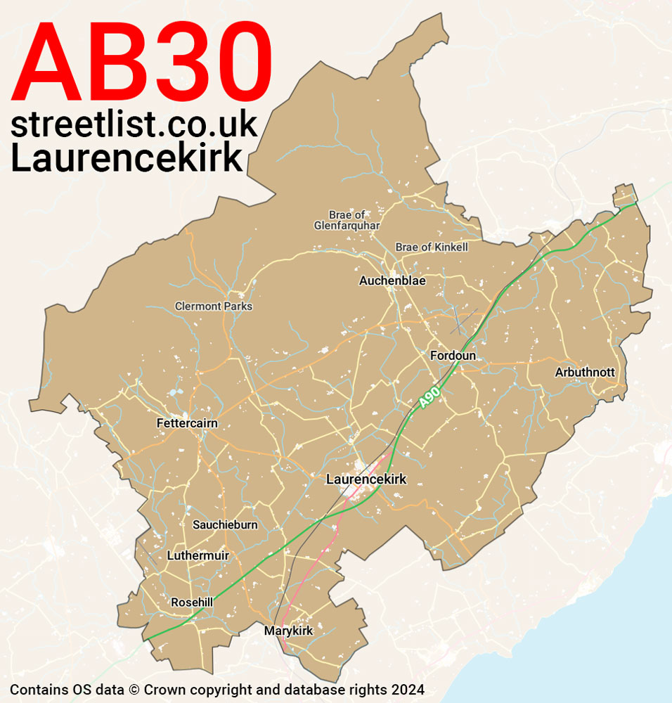 Map of the AB30 postcode