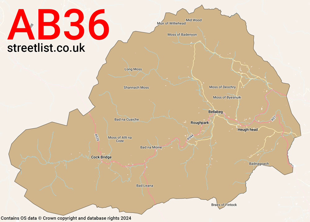 Map of the AB36 postcode