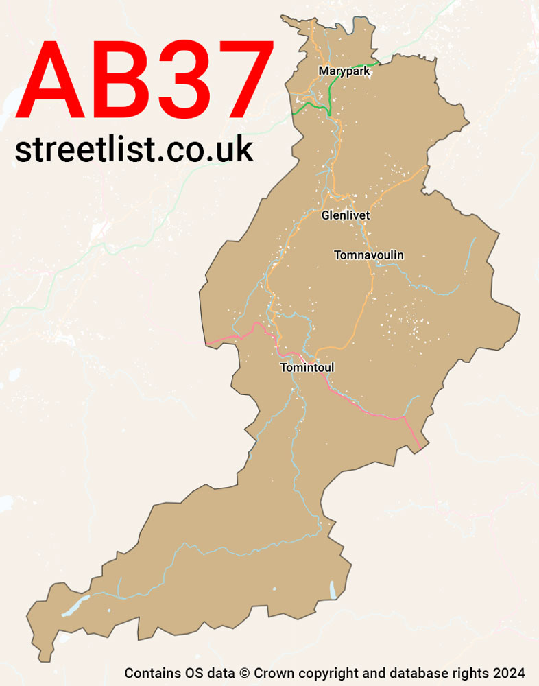 Map of the AB37 postcode