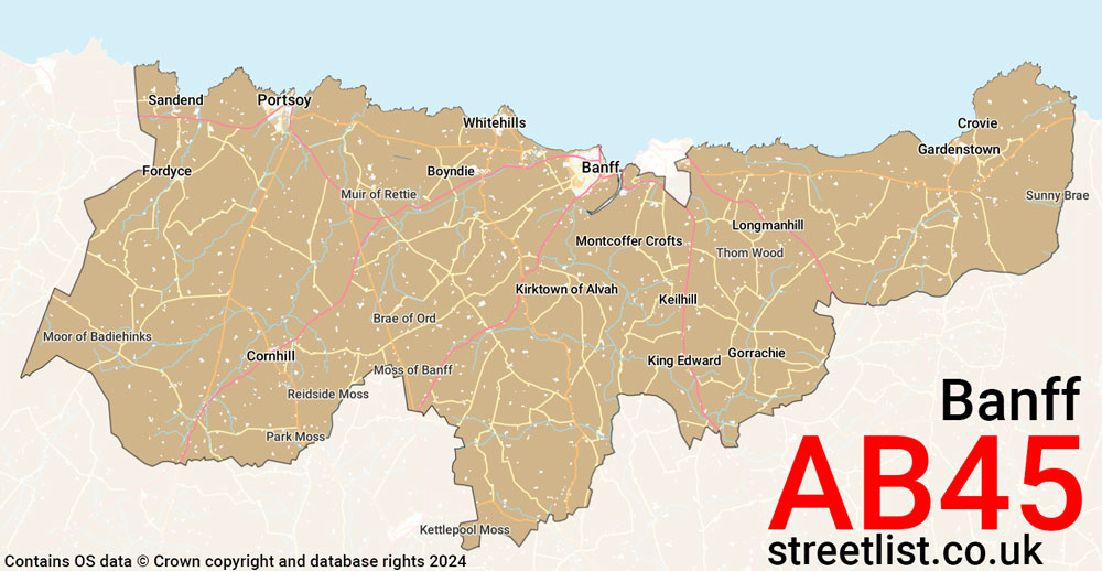 Map of the AB45 postcode