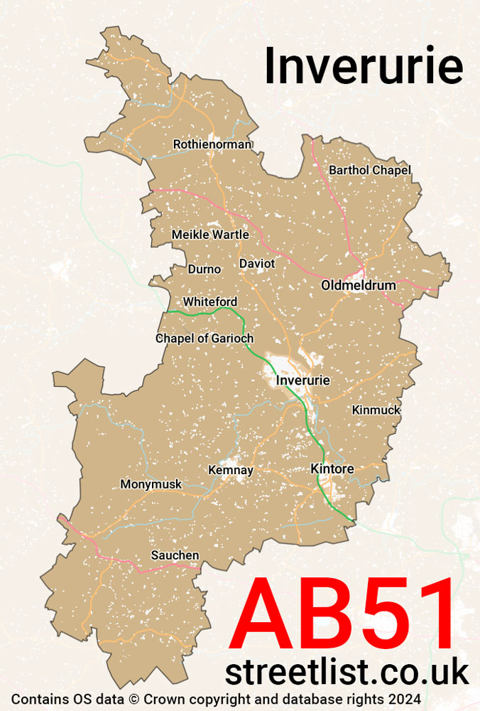 Map of the AB51 postcode