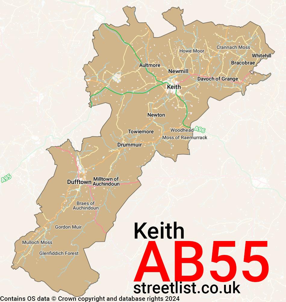 Map of the AB55 postcode