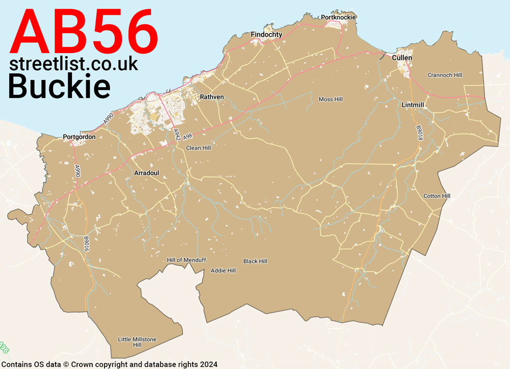 Map of the AB56 postcode