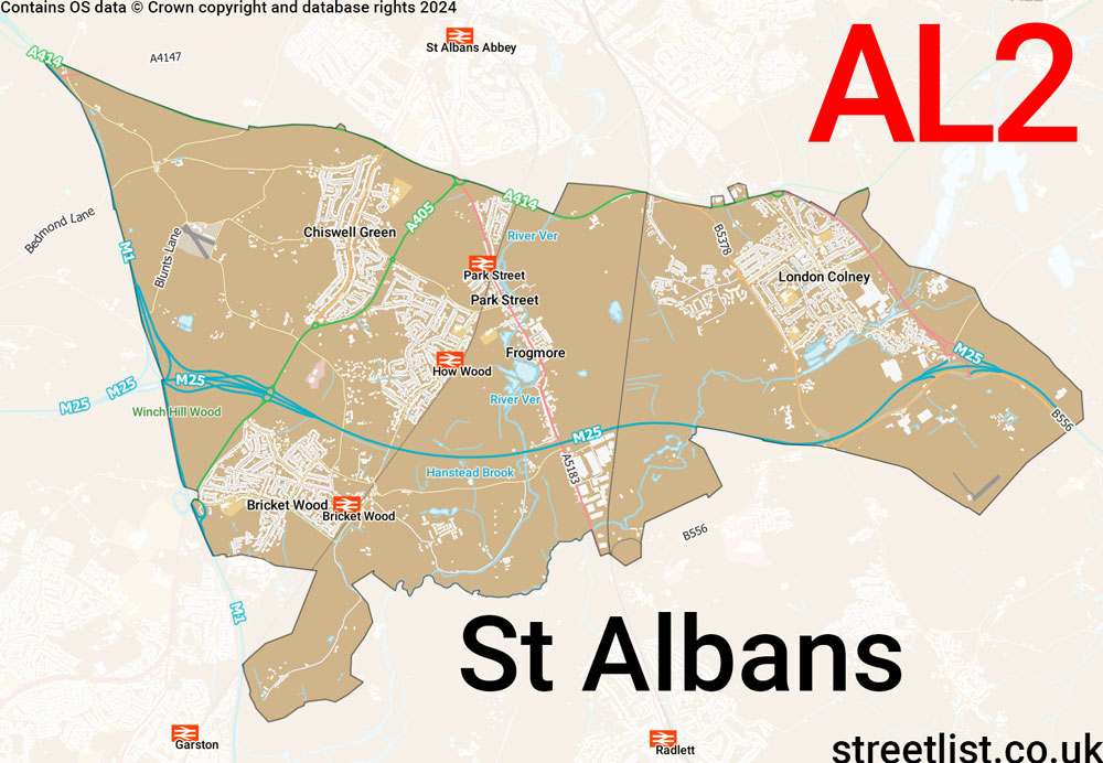 Map of the AL2 postcode