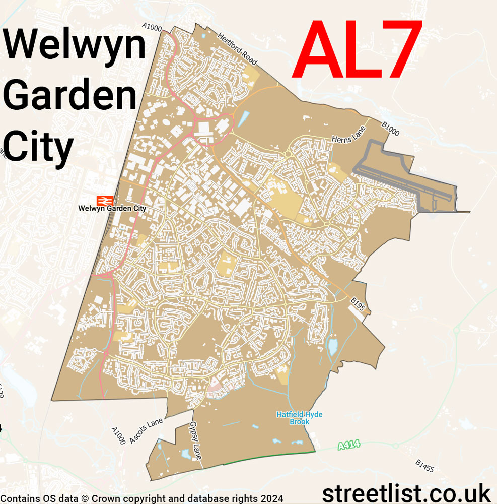 Map of the AL7 postcode