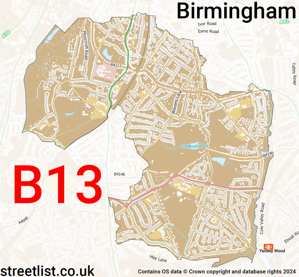 Map of the B13 postcode