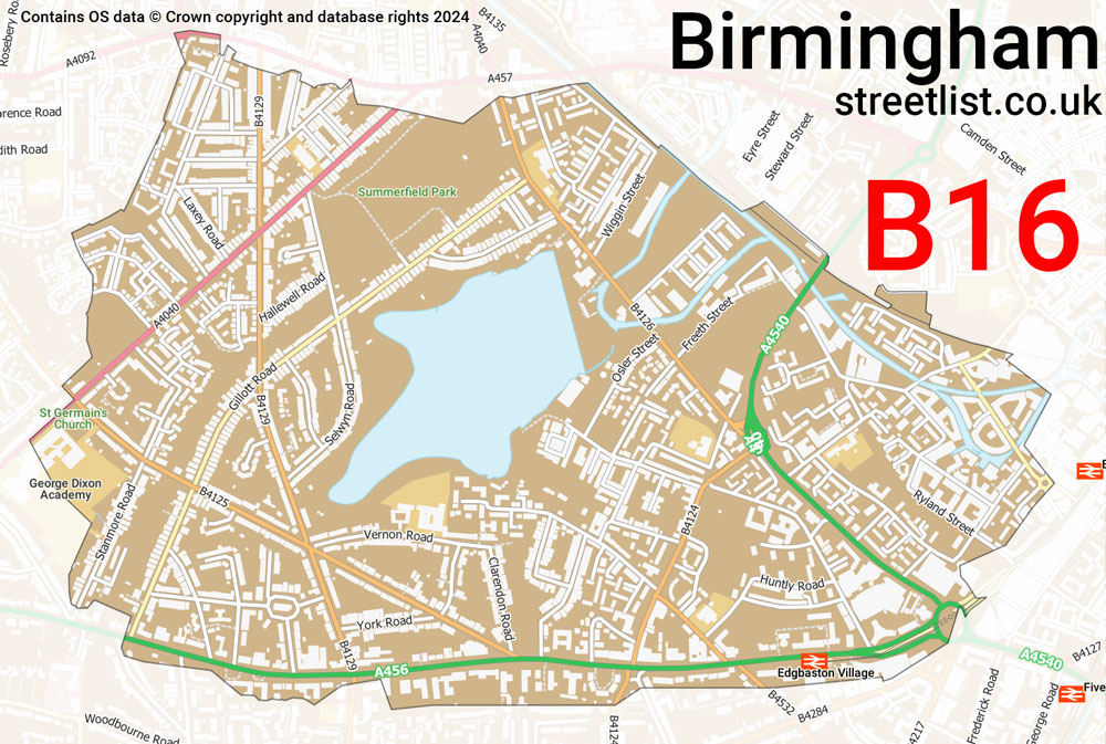 Map of the B16 postcode