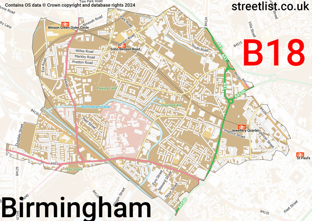 Map of the B18 postcode