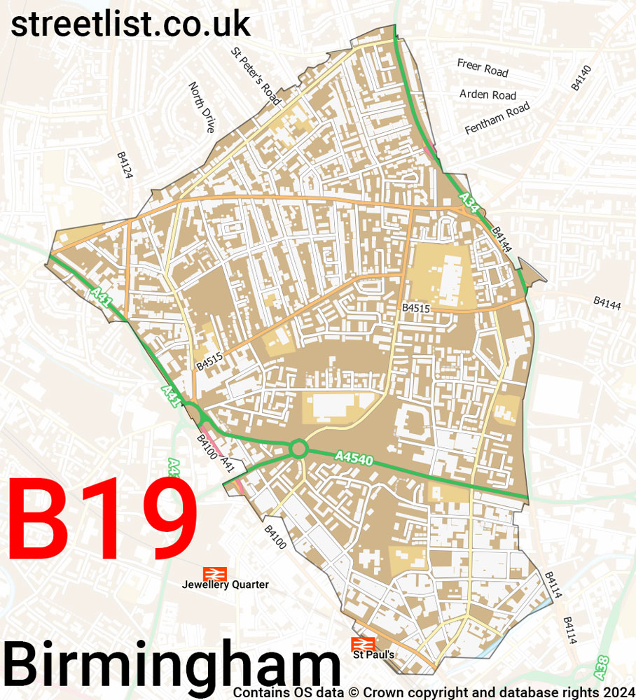 Map of the B19 postcode