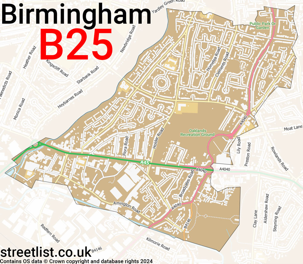 Map of the B25 postcode