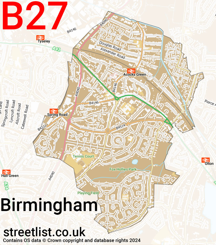 Map of the B27 postcode