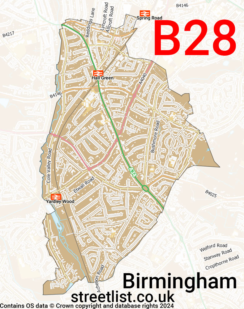 Map of the B28 postcode