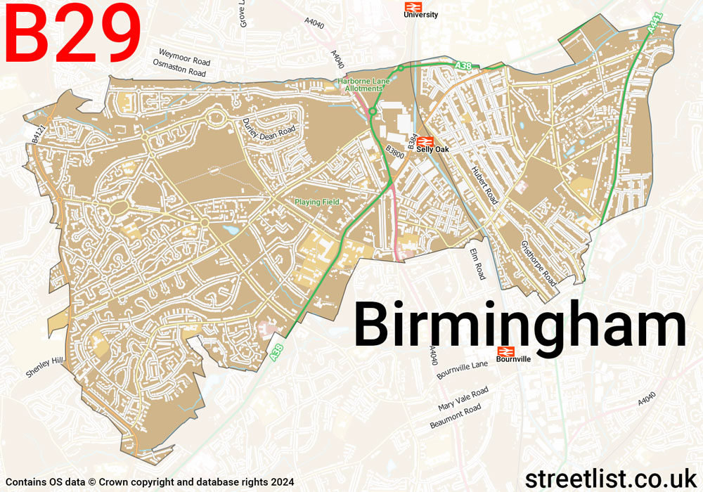 Map of the B29 postcode