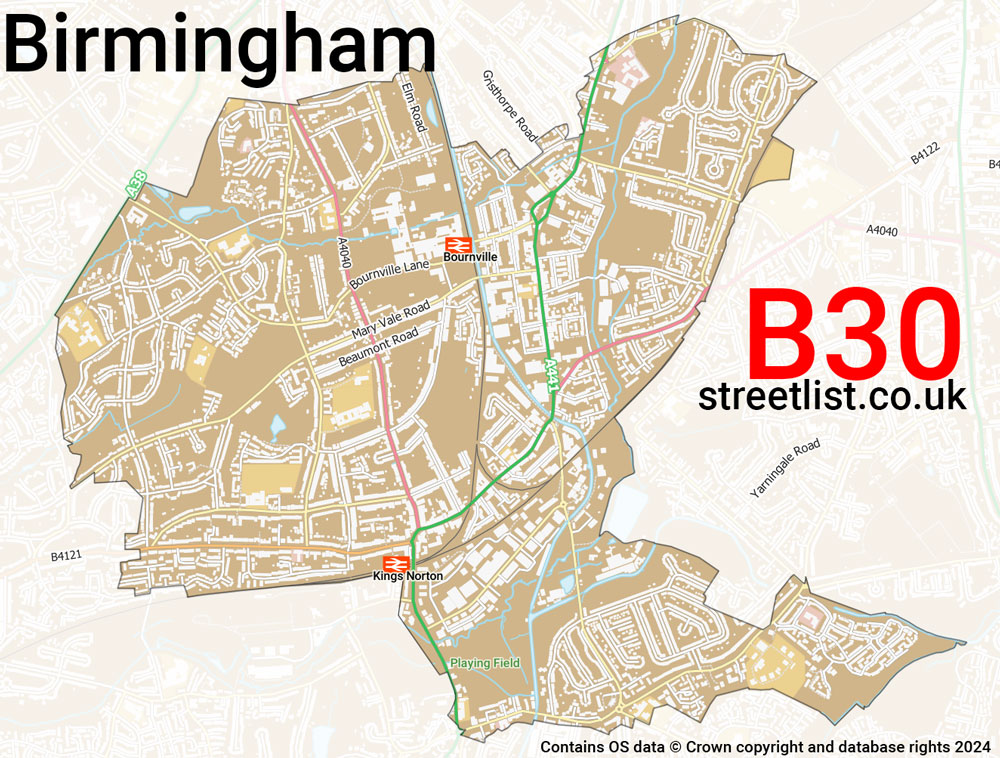 Map of the B30 postcode