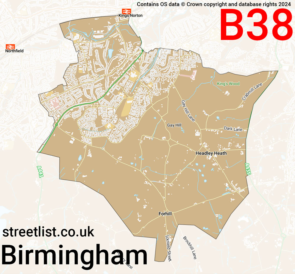 Map of the B38 postcode