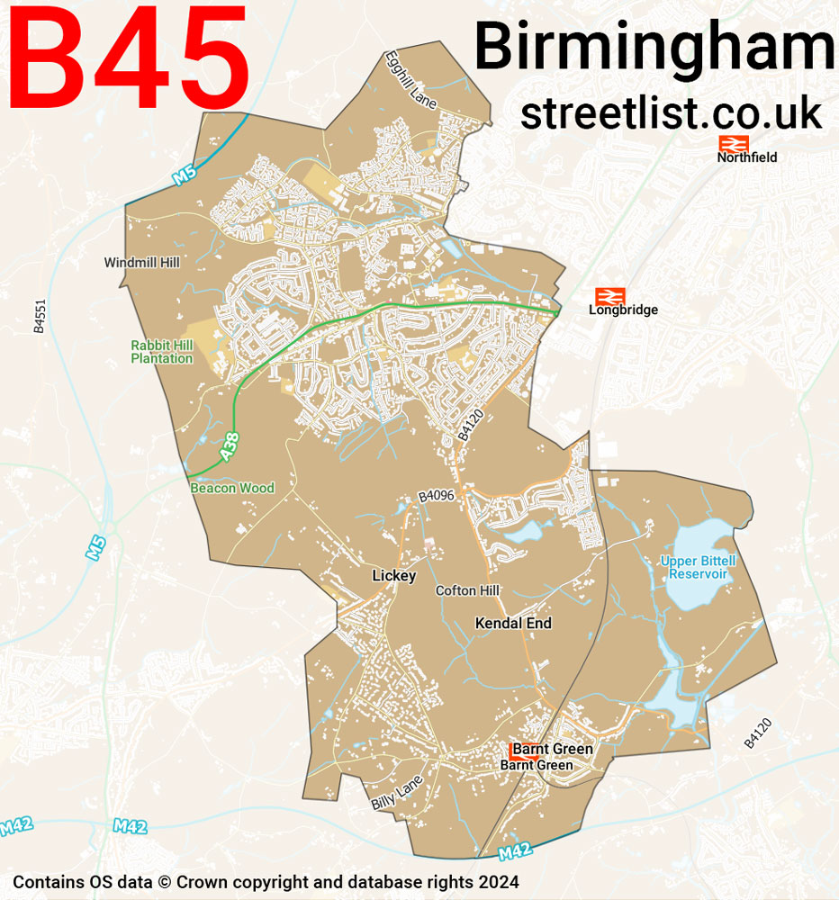 Map of the B45 postcode