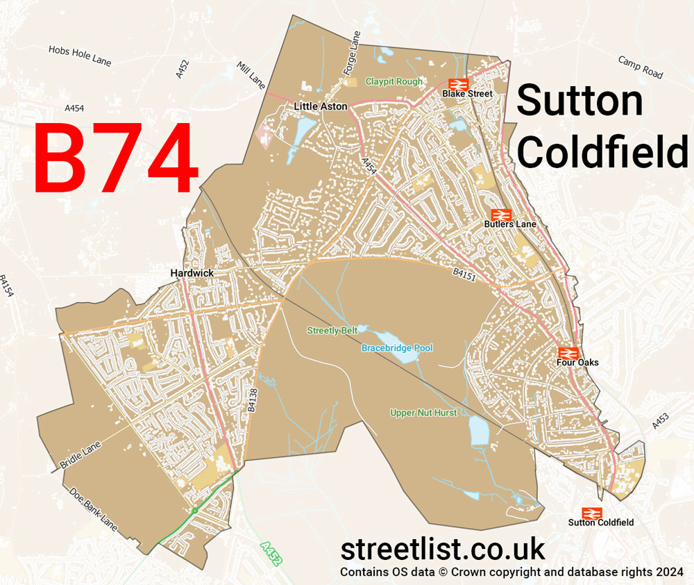 Map of the B74 postcode