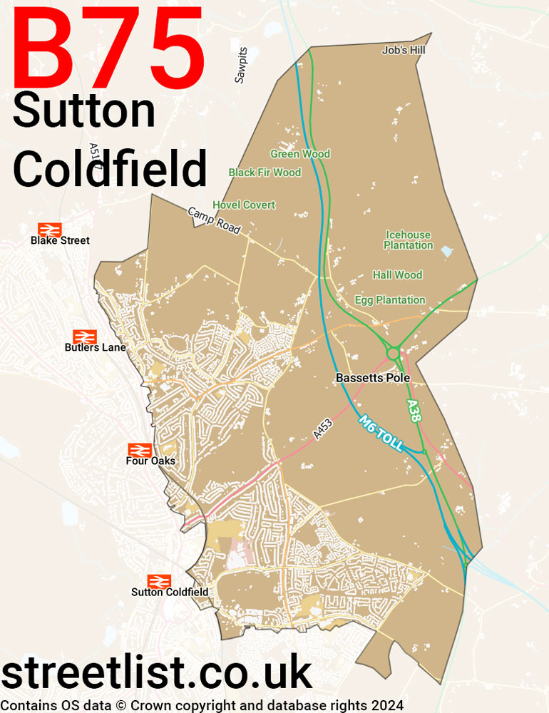 Map of the B75 postcode