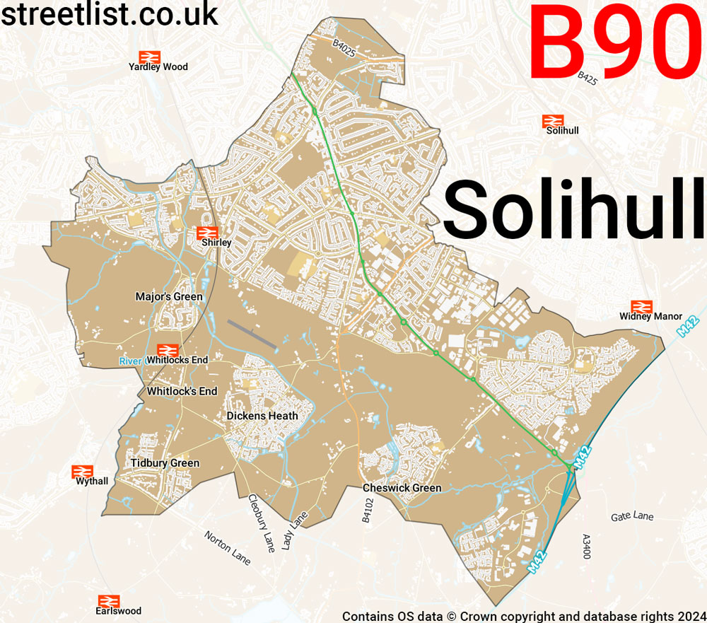 Map of the B90 postcode