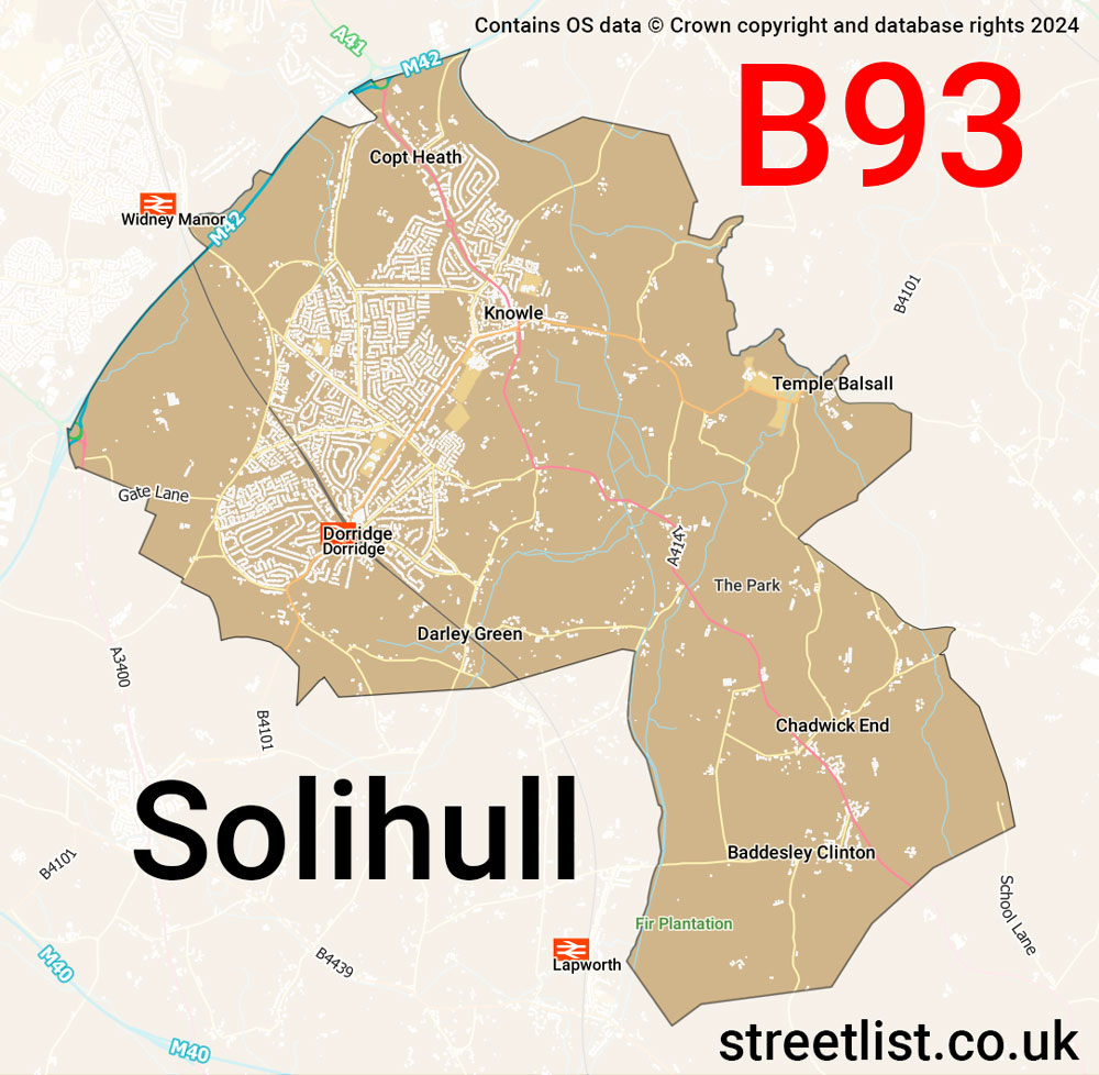 Map of the B93 postcode