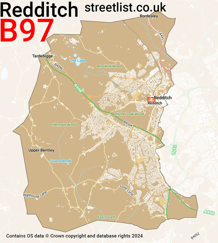 Map of the B97 postcode