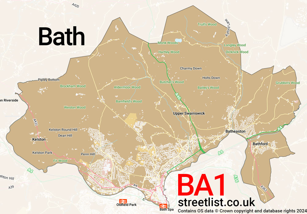 Map of the BA1 postcode