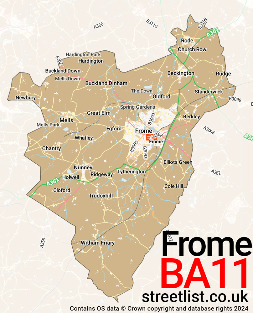 Map of the BA11 postcode