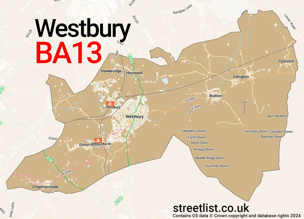 Map of the BA13 postcode