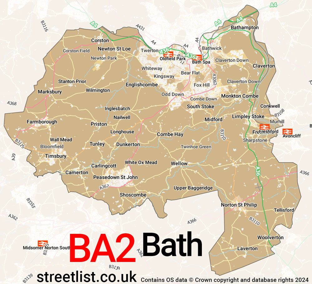 Map of the BA2 postcode