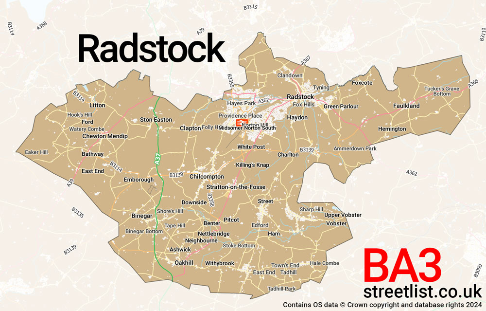 Map of the BA3 postcode