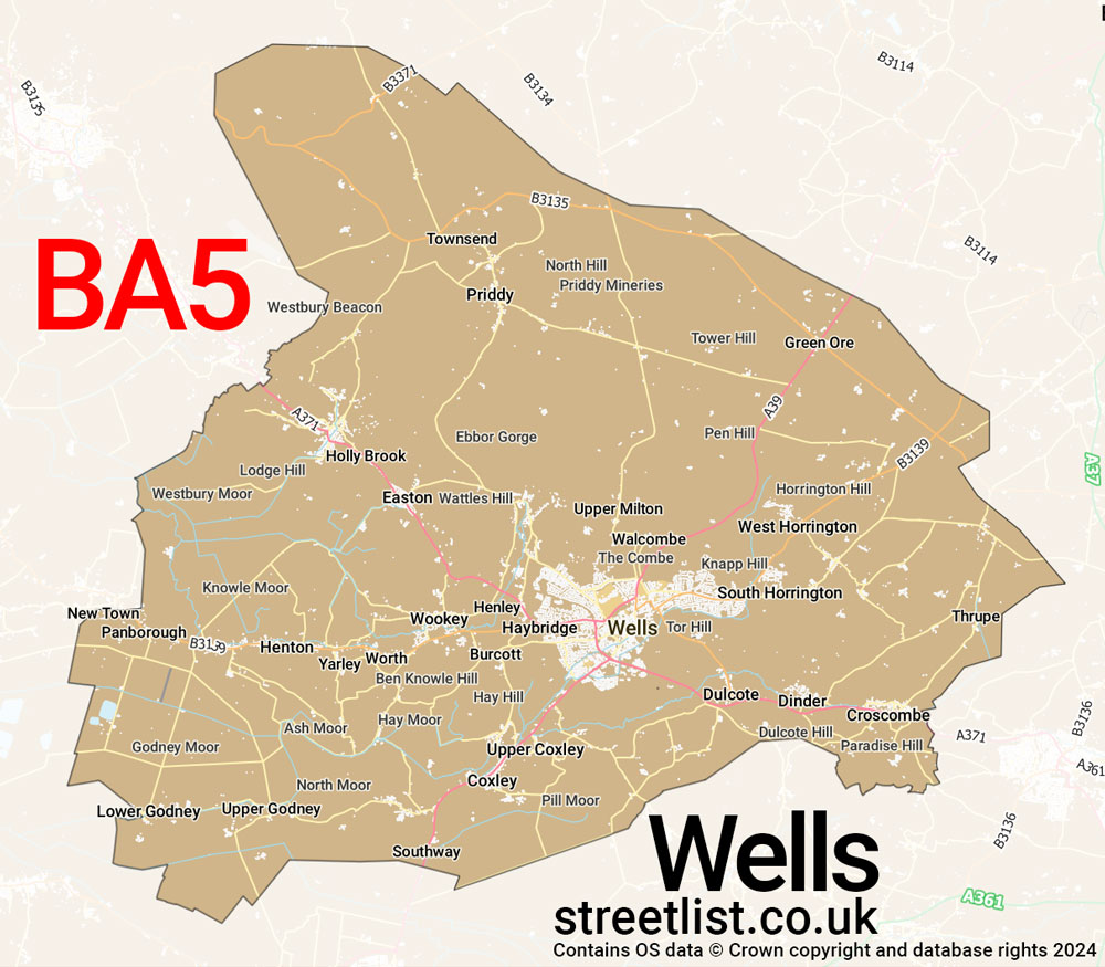 Map of the BA5 postcode