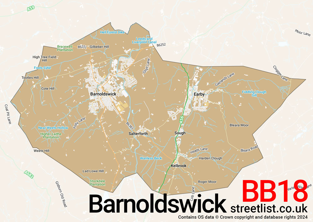 Map of the BB18 postcode