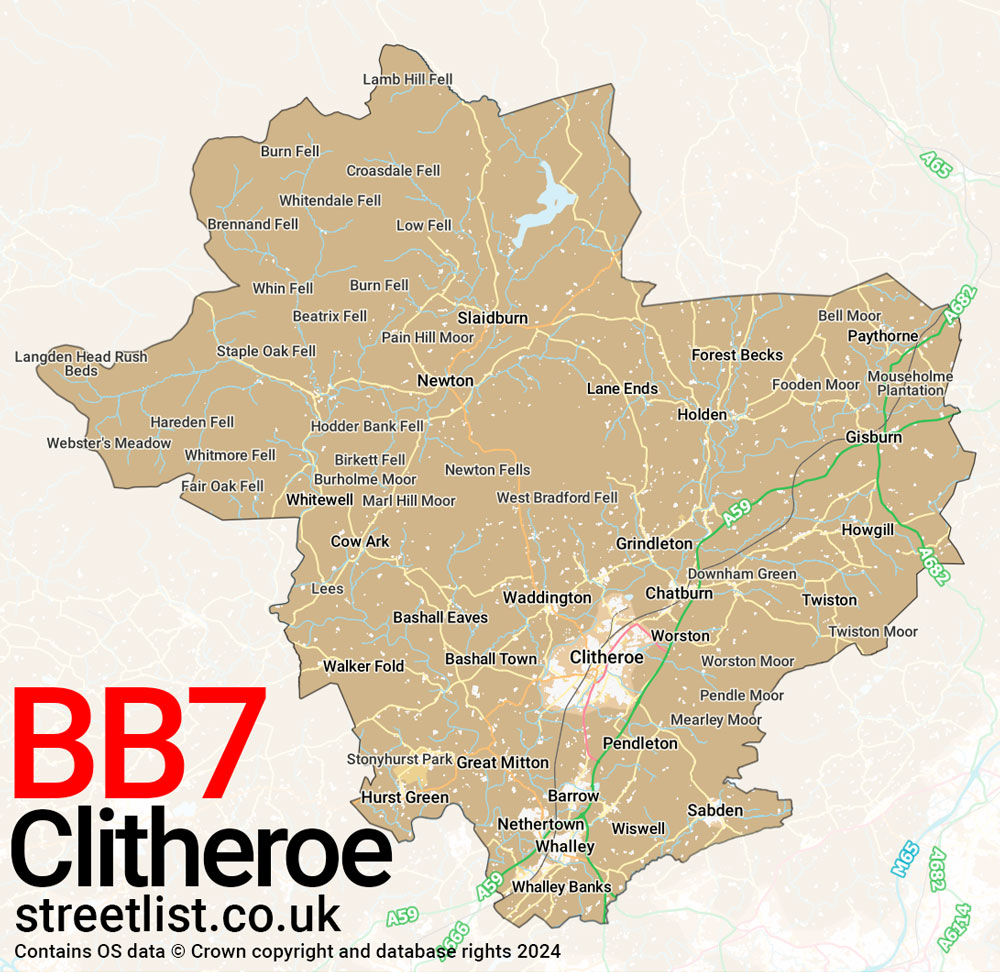 Map of the BB7 postcode