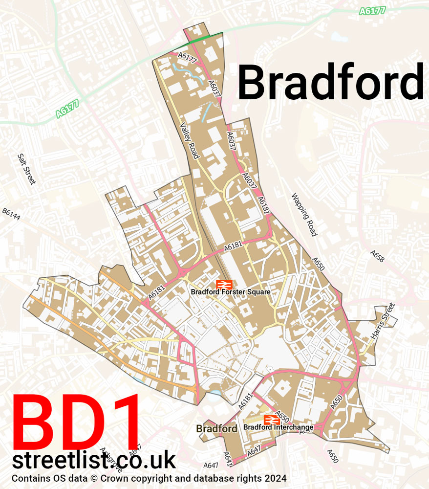 Map of the BD1 postcode