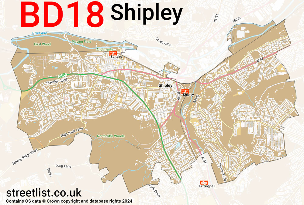 Map of the BD18 postcode